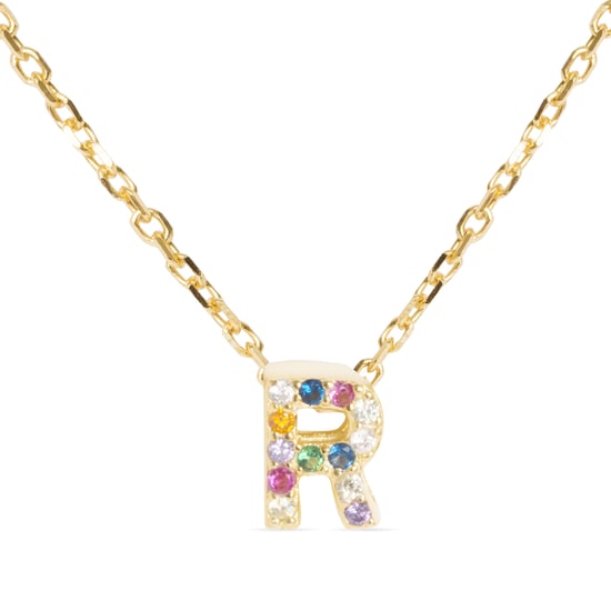 Luxenter Sterling Zilver 925 collier met Veelkleurige Zirkonia afgewerkt in 18K geel goud - Alfabet - Image 1