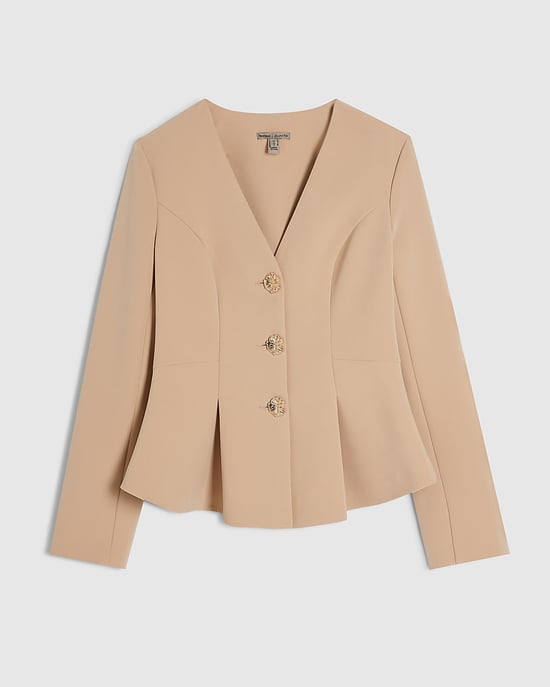 River Island Womens Jacket Beige Long Sleeve Pleated V-Neck - Image 6