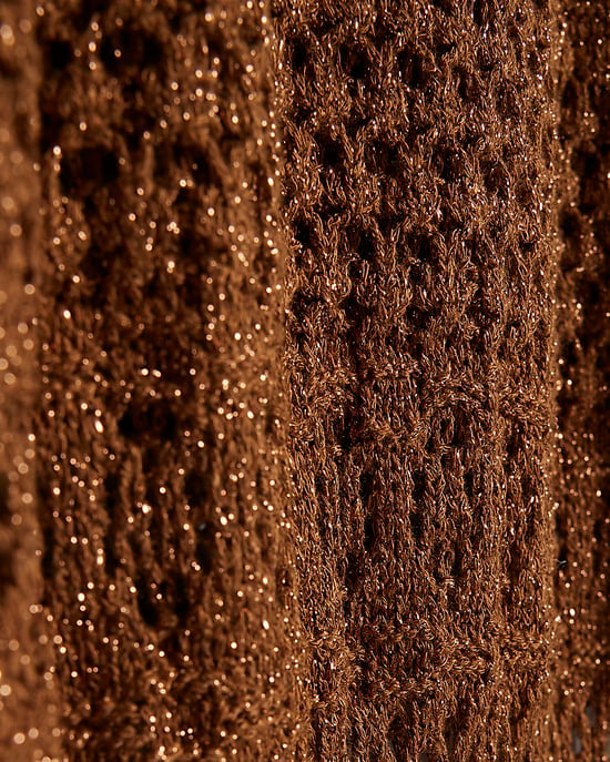 River Island Womens Midi Dress Brown Metallic Knit Sleeveless - Image 5