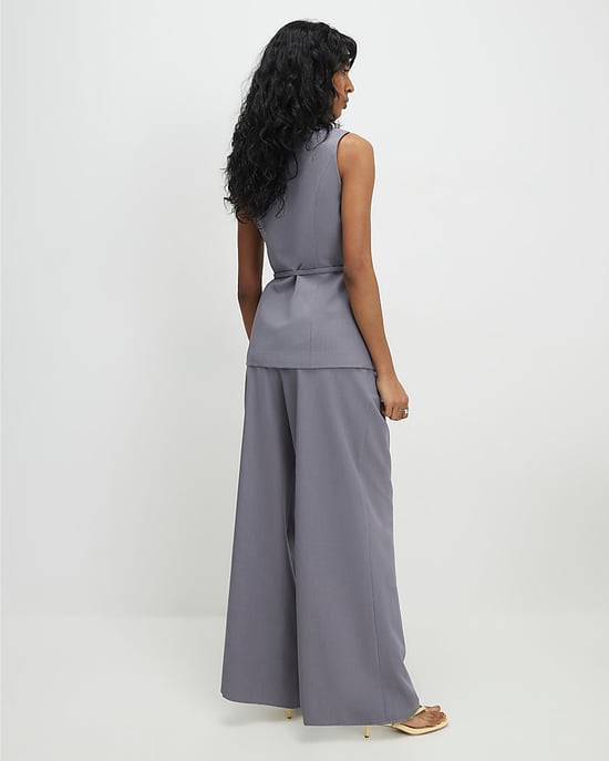 River Island Womens Wide Leg Trousers Grey Wrap Detail Zip - Image 3