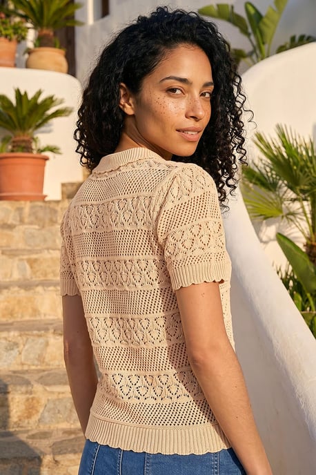 Pointelle Collar Knit Top - Image 3
