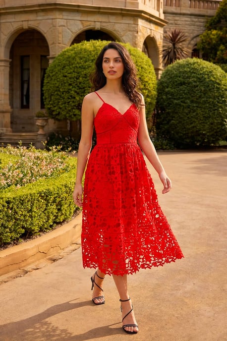 Dusk Crochet V-Neck Cami Midi Dress - Image 1