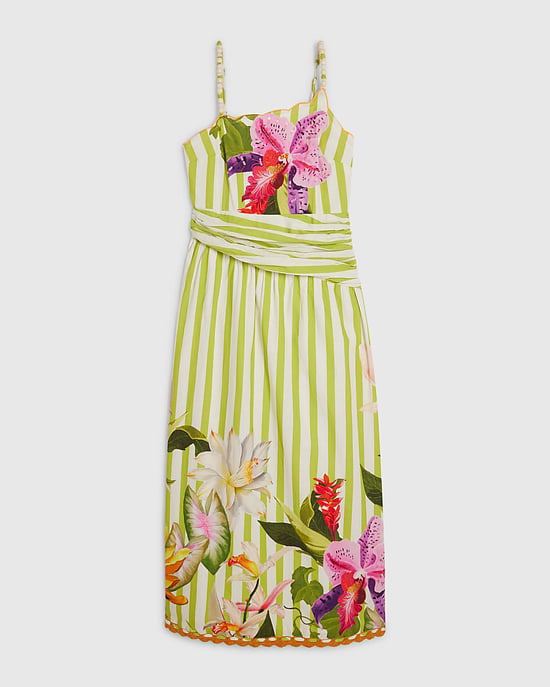 River Island Womens Midi Dress Green Striped Beaded Floral Del Maar - Image 6