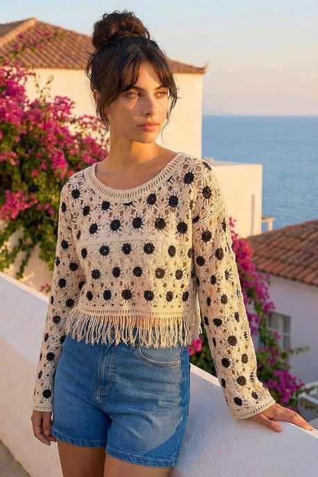 Dusk Crochet Tassel Hem Crop Top - Image 2