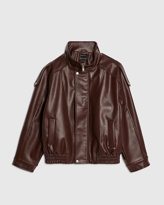 River Island Womens Jacket Brown Faux Leather Funnel Neck Batwing - Image 6