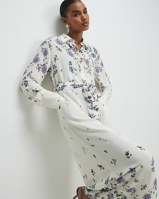 River Island Womens Midi Shirt Dress White Floral Long Sleeve - Image 3