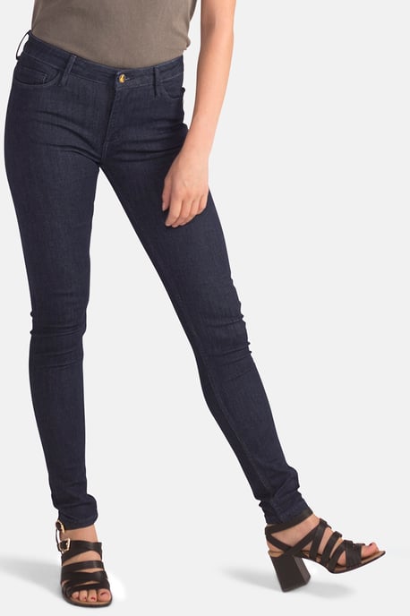 Dark Indigo Organic Cotton Super Skinny Mid-Rise Denim Jeans - Image 1