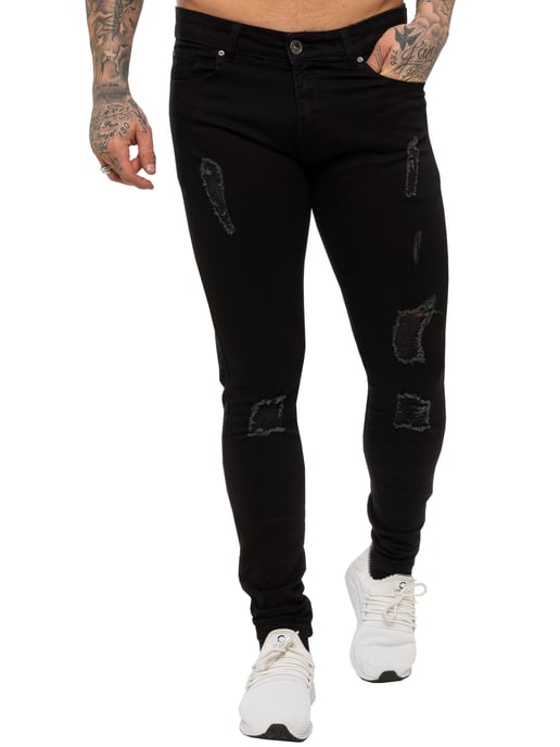 Enzo Mens Skinny Ripped Jeans - Image 3