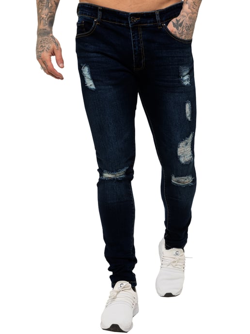 Enzo Mens Skinny Ripped Jeans - Image 3