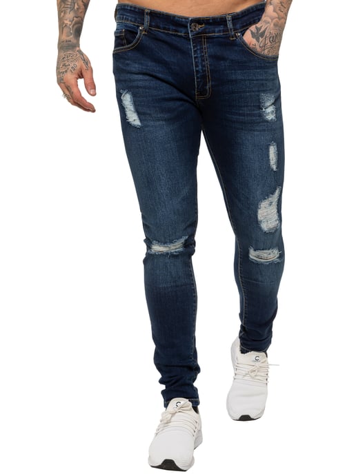 Enzo Mens Skinny Ripped Jeans - Image 3