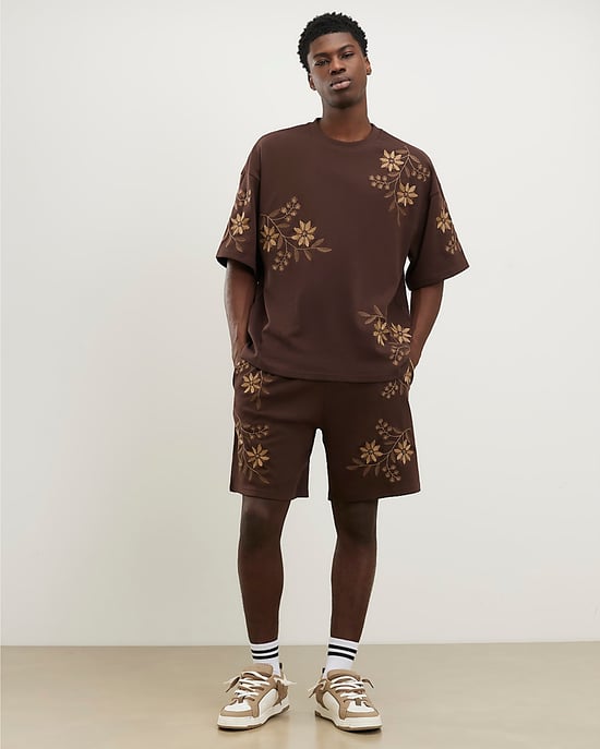 River Island Mens Shorts Brown Regular Fit Floral Drawstring - Image 2