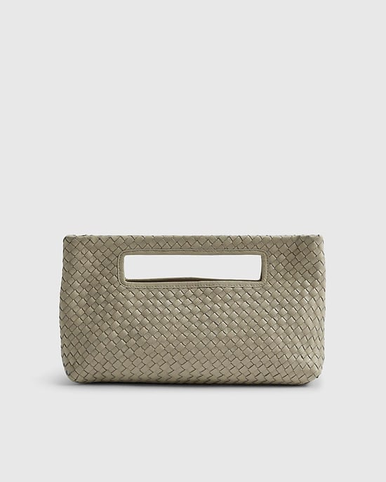 River Island Womens Clutch Bag Cream Woven Design Leather Popper - Image 4