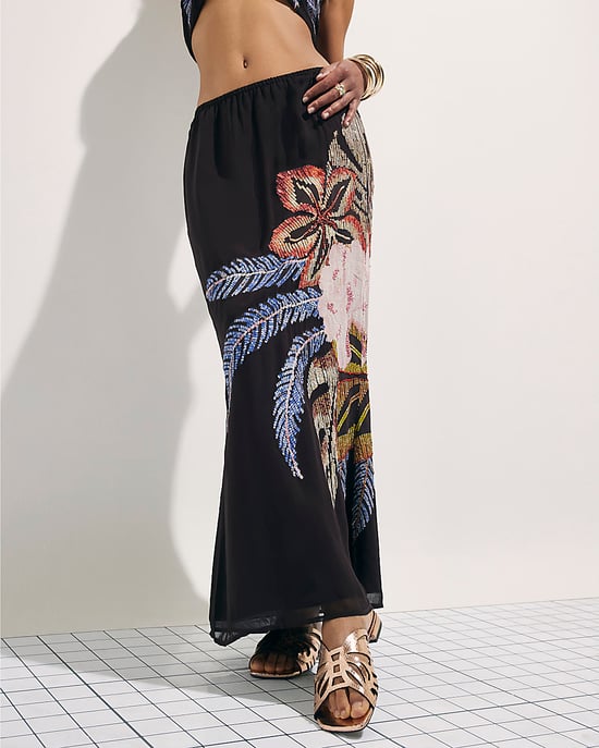 River Island Womens Maxi Skirt Black Beaded Floral Terry de Havilland - Image 1