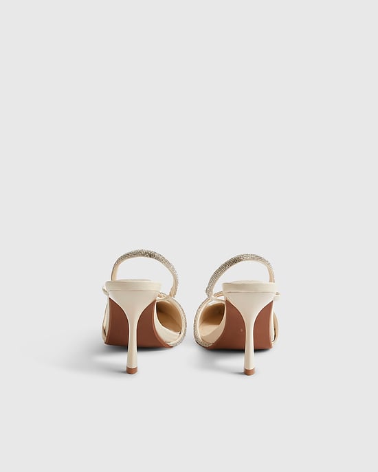 River Island Womens Slingback Court Shoes Cream Diamante Heels - Image 3