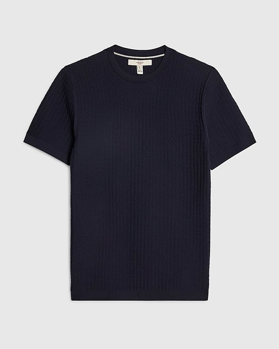River Island Mens T-Shirt Navy Muscle Fit Zig Zag Textured - Image 6
