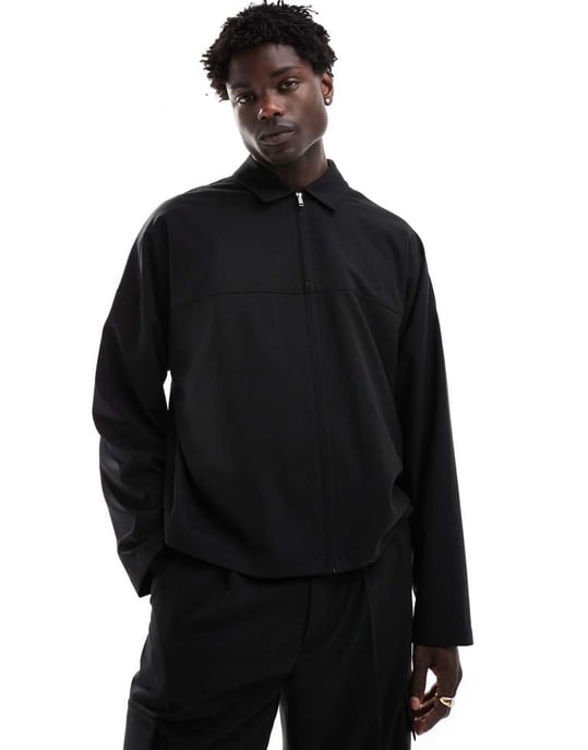 ASOS DESIGN smart koord slim truckerjacka med cargofickor i svart - Image 2