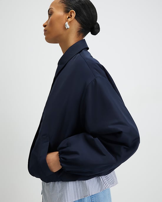 River Island Womens Jacket Navy Bubble Hem Collared Long Sleeve - Image 4