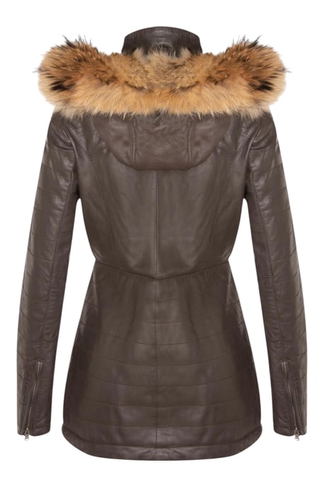 Dames bruine gewatteerde leren parka-jas - Winton - Image 5