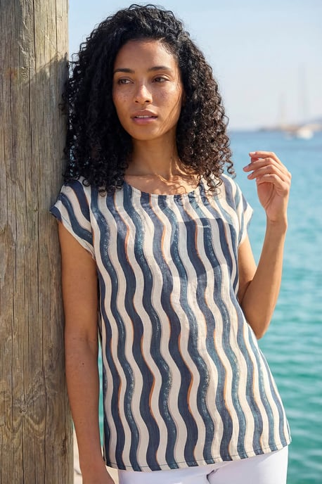 Wave Stripe Print Tunic Top - Image 1