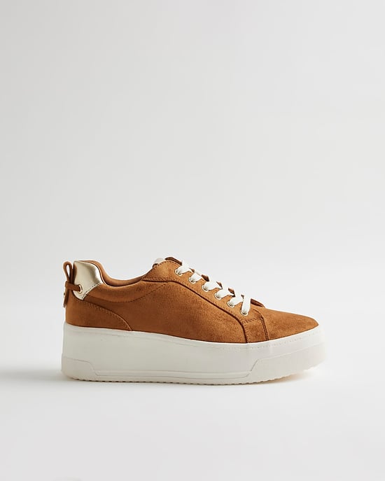 River Island Womens Flatform Trainers Brown Faux Suede Sneakers - Image 2