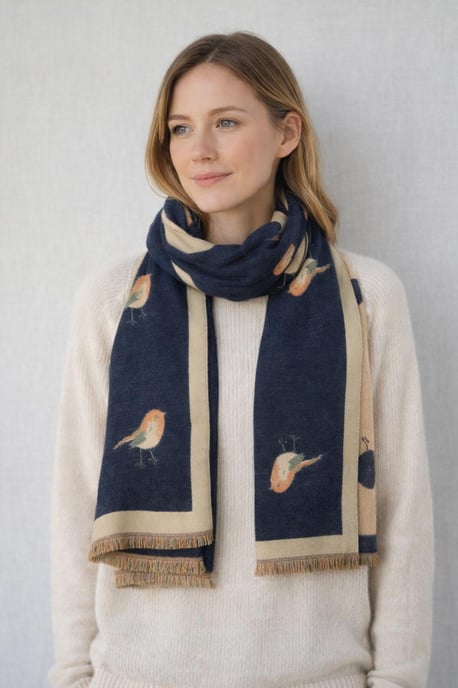 Robin Embroidered Reversible Scarf - Image 1