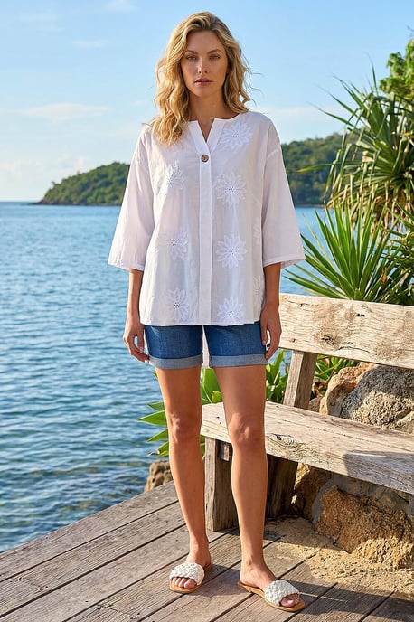 Cotton Floral Embroidered Tunic Top - Image 2