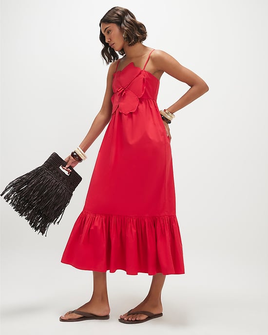 River Island Womens Maxi Dress Red 3D Flower Sleeveless Tiered Hem - Image 2