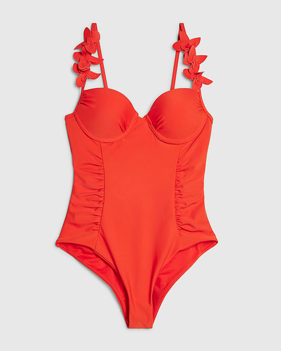 River Island Womens Swimsuit Red Flower Strap Detail Ruched V-Neck - Image 6