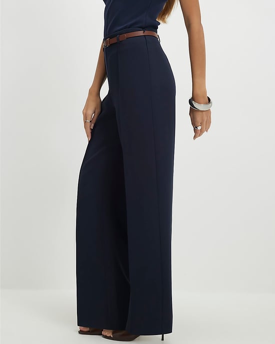 River Island Womens Straight Leg Trousers Navy Belted Side Zip - Image 4