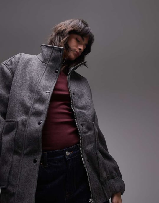 Topshop ulllook bomberjacka i kolgrå - Image 4