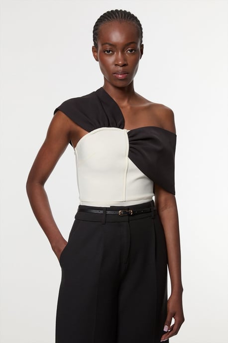 Figure Form Bandage Knit Asymmetric Strap Top - Image 1