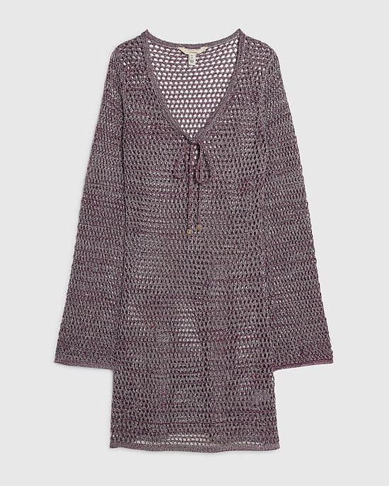 River Island Womens Beach Tunic Purple Metallic Knit Scoop Neck - Image 6