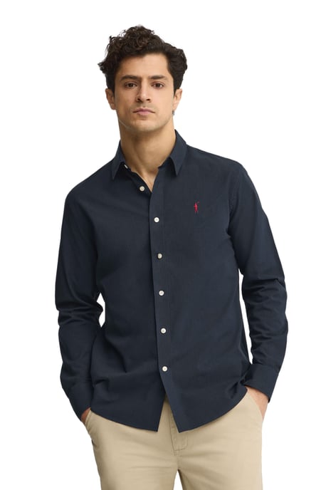 Marineblauw hemd met een regular fit, een subtiel kreukeffect en een Rigby Go-logo - Image 1