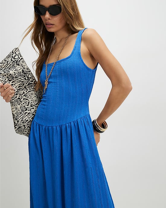 River Island Womens Midi Dress Blue Textured Sleeveless Square Neck - Image 4