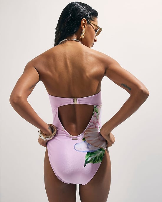 River Island Womens Swimsuit Pink Lotus Print Bandeau - Image 4