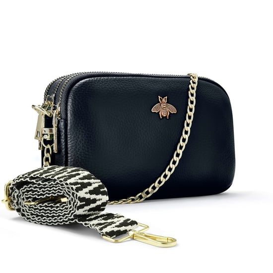 Ladies Crossbody Bag With Wide Strap, Chain And Wristlet in Black - Image 3