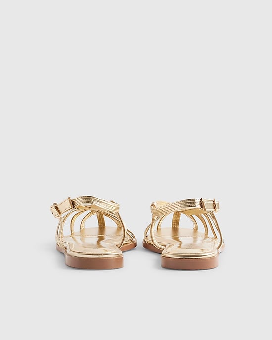 River Island Womens Sandals Gold Caged Flat Open Toe Backless - Image 3