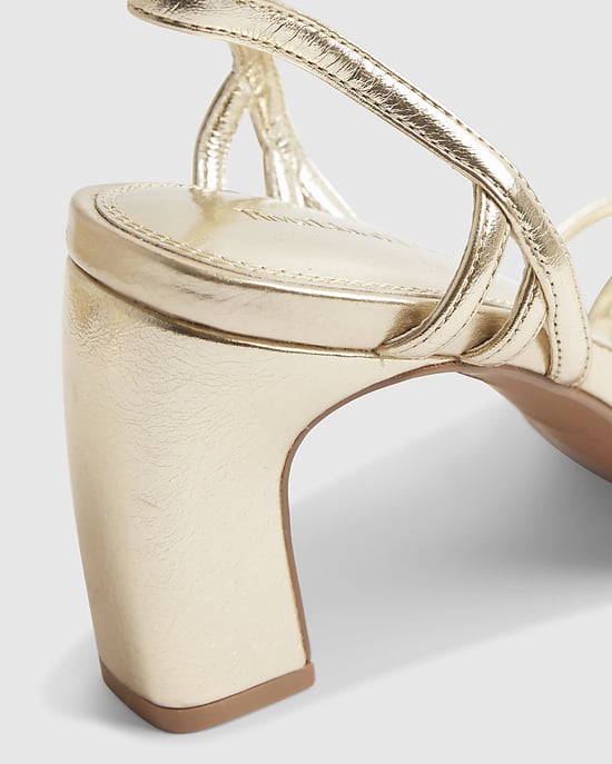 River Island Womens Heeled Sandals Gold Caged Buckle Block Heel - Image 4