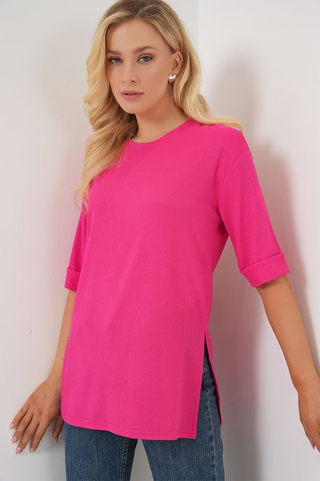 Gestructureerde Crewneck Korte Mouw T-Shirt - Image 1