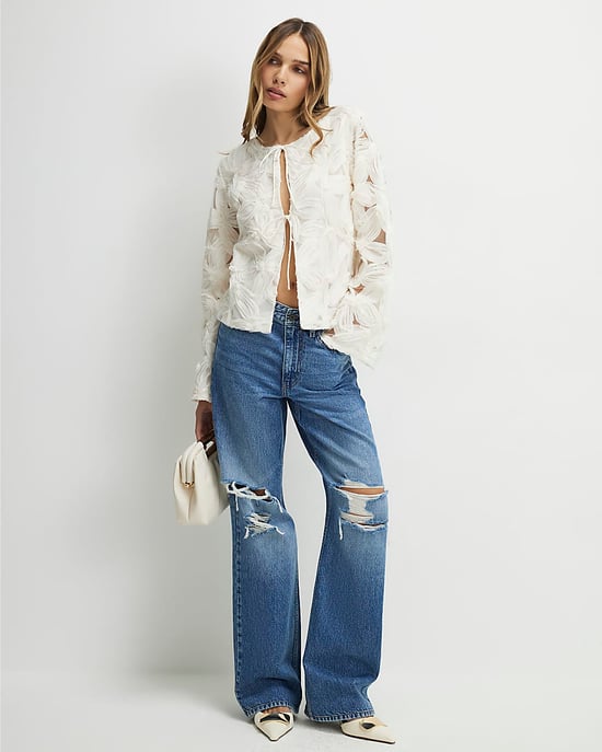 River Island Womens Jacket Cream Long Sleeve 3D Floral Round Neck - Image 4