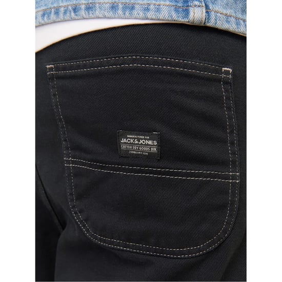 Men's Jack and Jones Owen Solid Patterned Wide Leg Pants in Black - Image 5