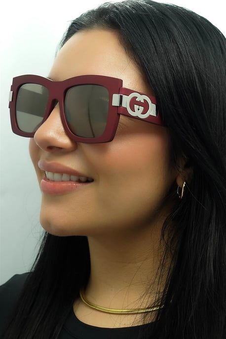 Gucci Vierkant Dames Rood met Zilvergrijs met Licht Zilver Spiegel GG1688S - Image 6