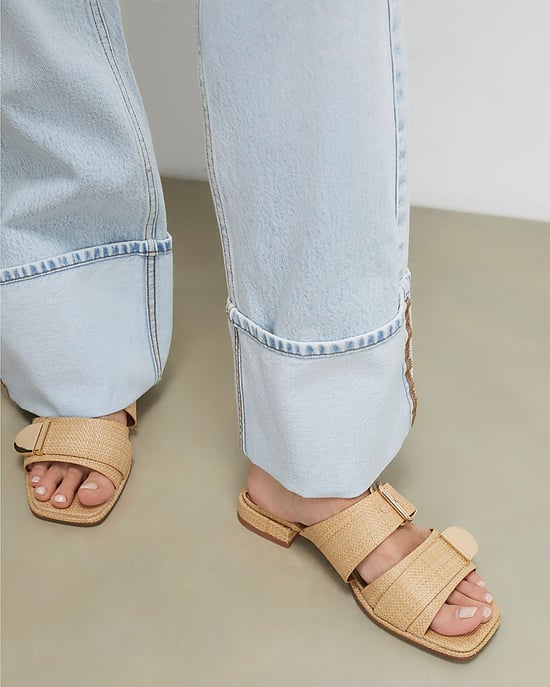 River Island Womens Sandals Beige Raffia Flat Buckle Square - Image 5
