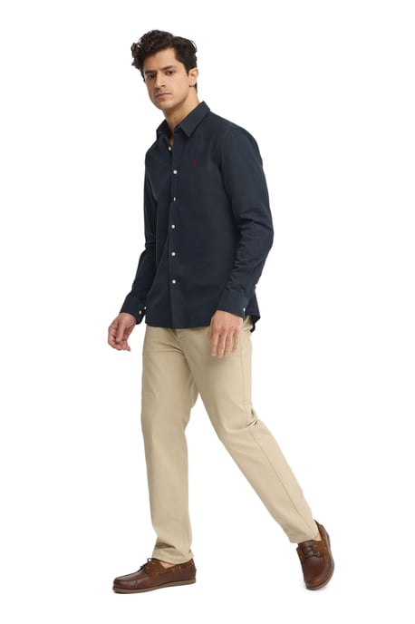 Marineblauw hemd met een regular fit, een subtiel kreukeffect en een Rigby Go-logo - Image 2