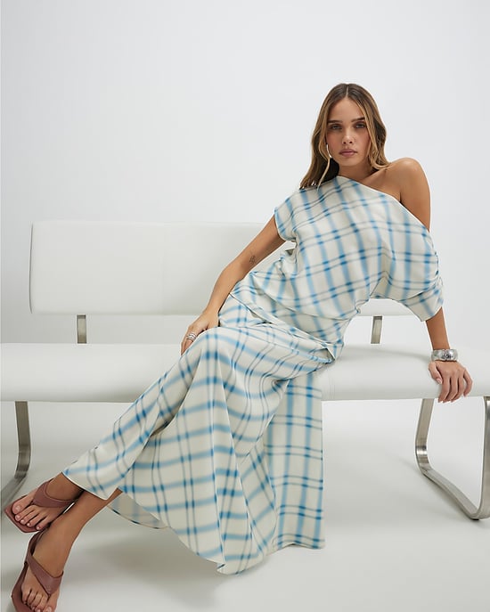 River Island Womens Maxi Skirt Blue Check Elasticated Waist - Image 4