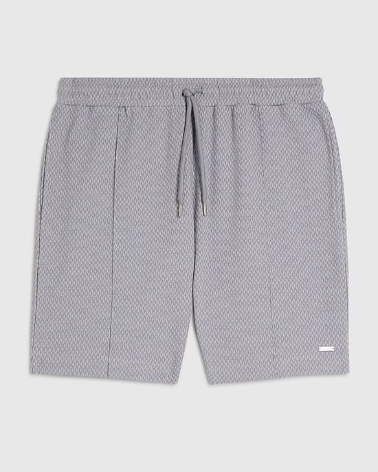 River Island Mens Shorts Blue Slim Fit Jacquard Textured Drawstring - Image 6