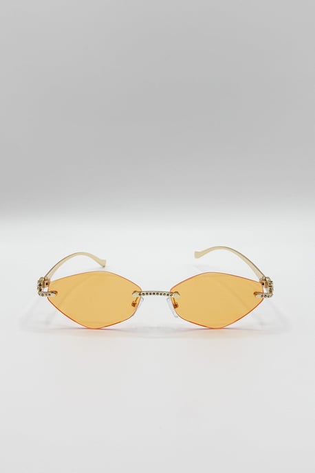 Rimless Oval Geo Metal Sunglasses in Orange - Image 2