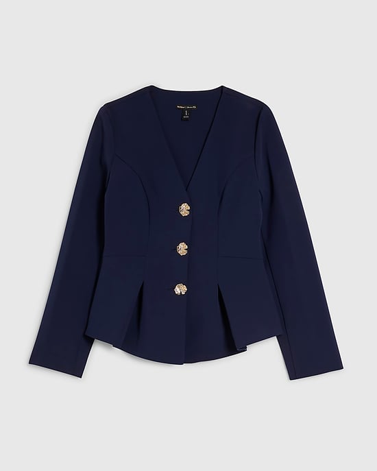 River Island Womens Jacket Navy Long Sleeve Pleated V-Neck - Image 6