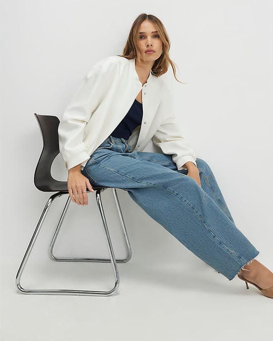River Island Womens Barrel Leg Jeans Blue Seamed Raw Hem - Image 3