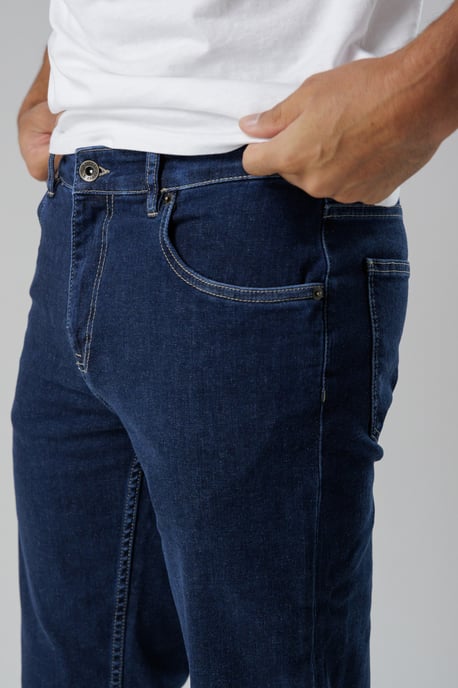 Dark Blue Organic Cotton Blend Slim Fit Mid-Rise Denim Jeans - Image 4
